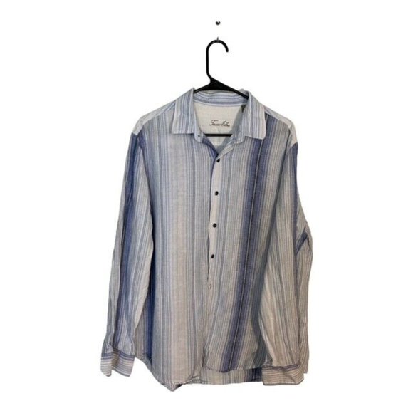 TASSO ELBA Short Sleeve Linen Shirt, Men's XL linen navy blue type Vintage Second Hand